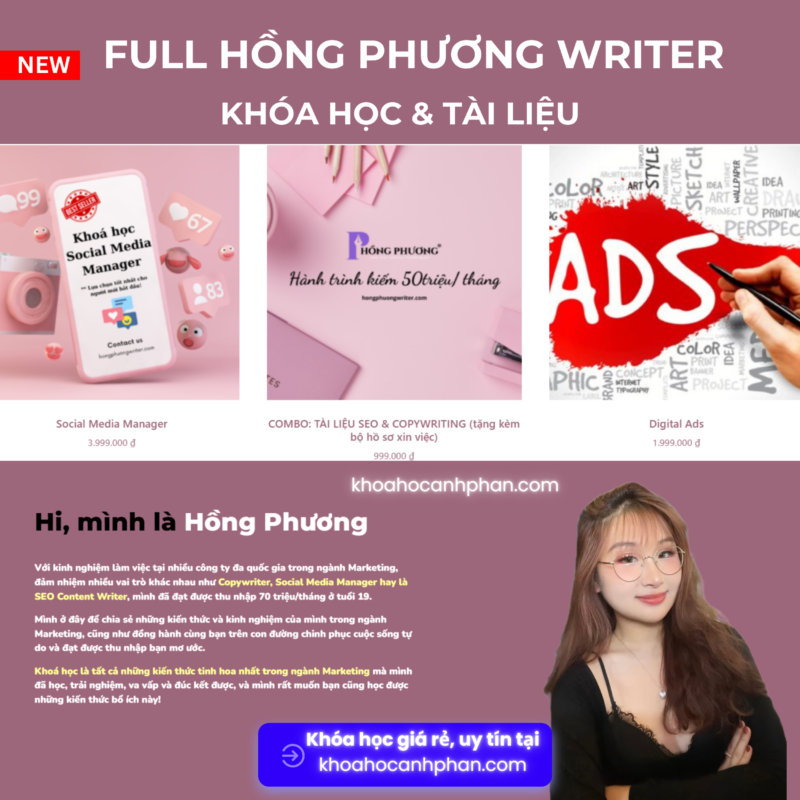 Khóa học Anh Phan - Chia sẻ khóa học online giá rẻ, chất lượng, uy tín Combo khóa học Hồng Phương Writer update mới nhất