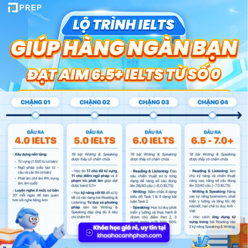 Khóa học Anh Phan - Chia sẻ khóa học online giá rẻ, chất lượng, uy tín Lộ trình IELTS PREP từ 0 đến 6.5+