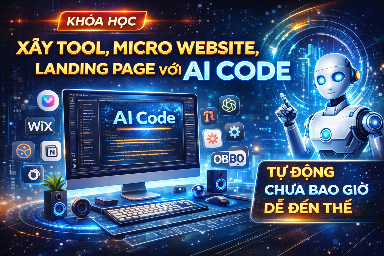 Khóa Học Xây Tool, Micro Website & Landing Page Với AI Code (No Code)